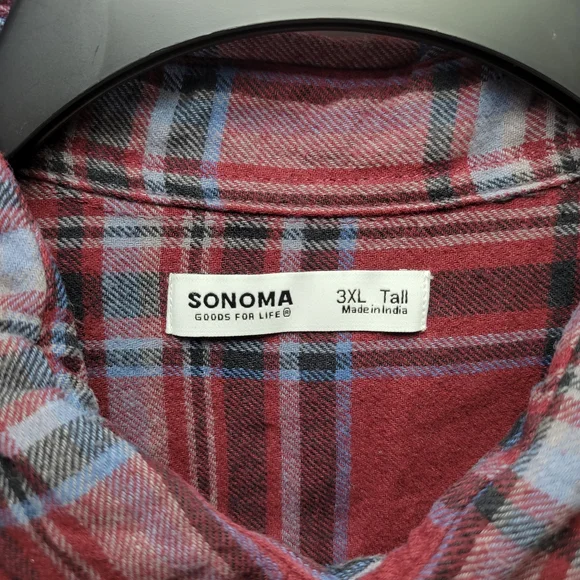 Sonoma Supersoft Flannel Long Sleeve Button Front Shirt Mens 3XL Tall Red Blue - Picture 4 of 8
